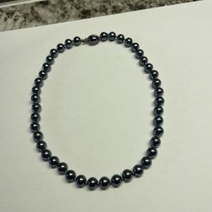 Women’s Signed Talbots Silver Tone Grey Bead Costume Necklace